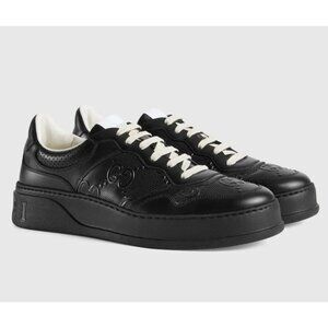 Gucci Men's GG Embossed Tennis Calfskin Sneakers Black UK8.5 669582